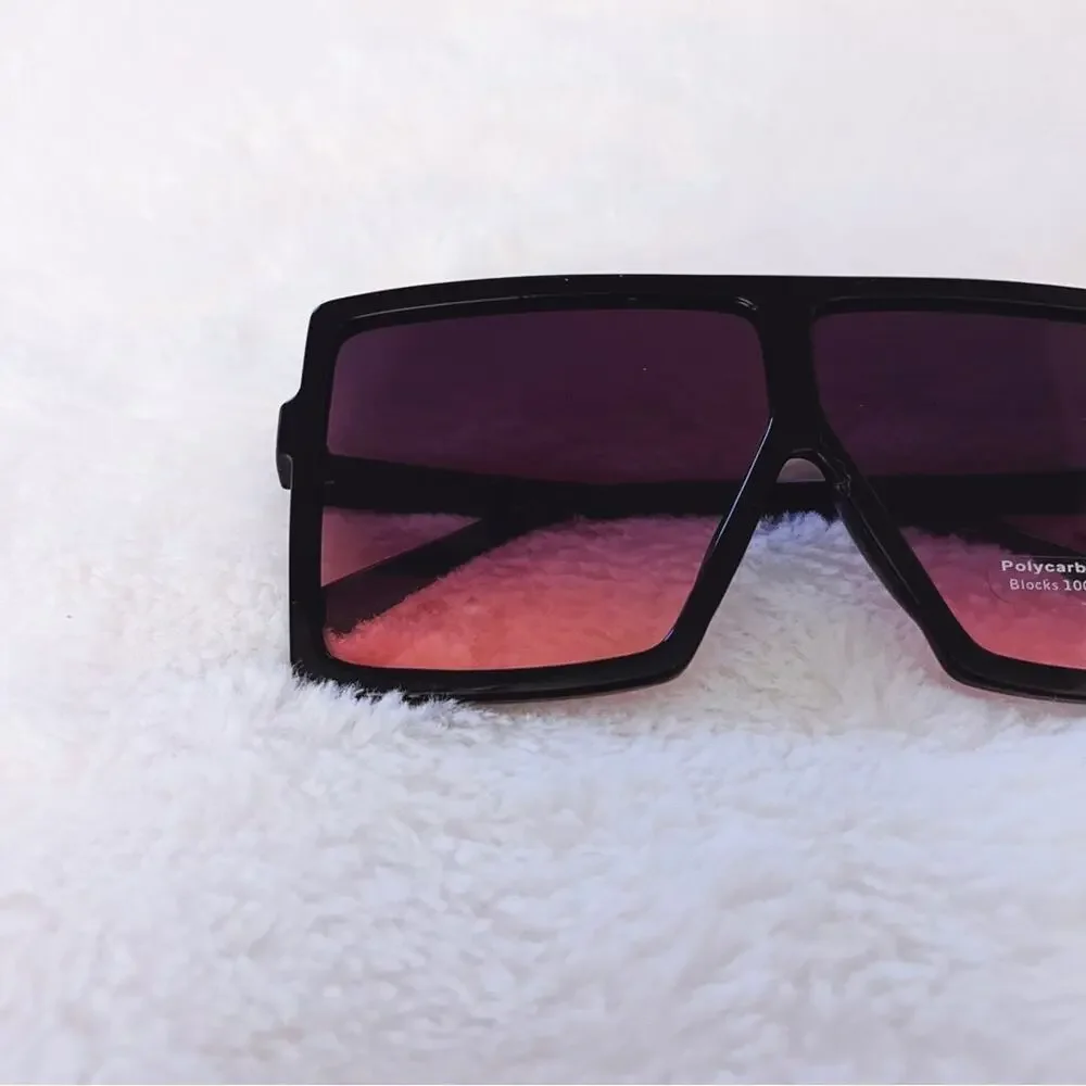 Ivonne Black & Pink Oversized Square Sunglasses - Picture 2 of 11
